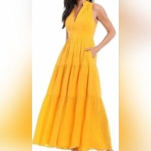 ANTONIO MELANI Bright Sunshine Yellow tiered Maxi Dress, fits at waist, Lined